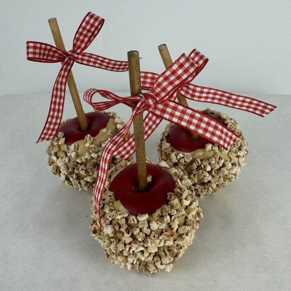 5 pc Autumn Decorative Set Wooden Sign Faux Caramel Apples and Fall Rolling Pin - Picture 2 of 11